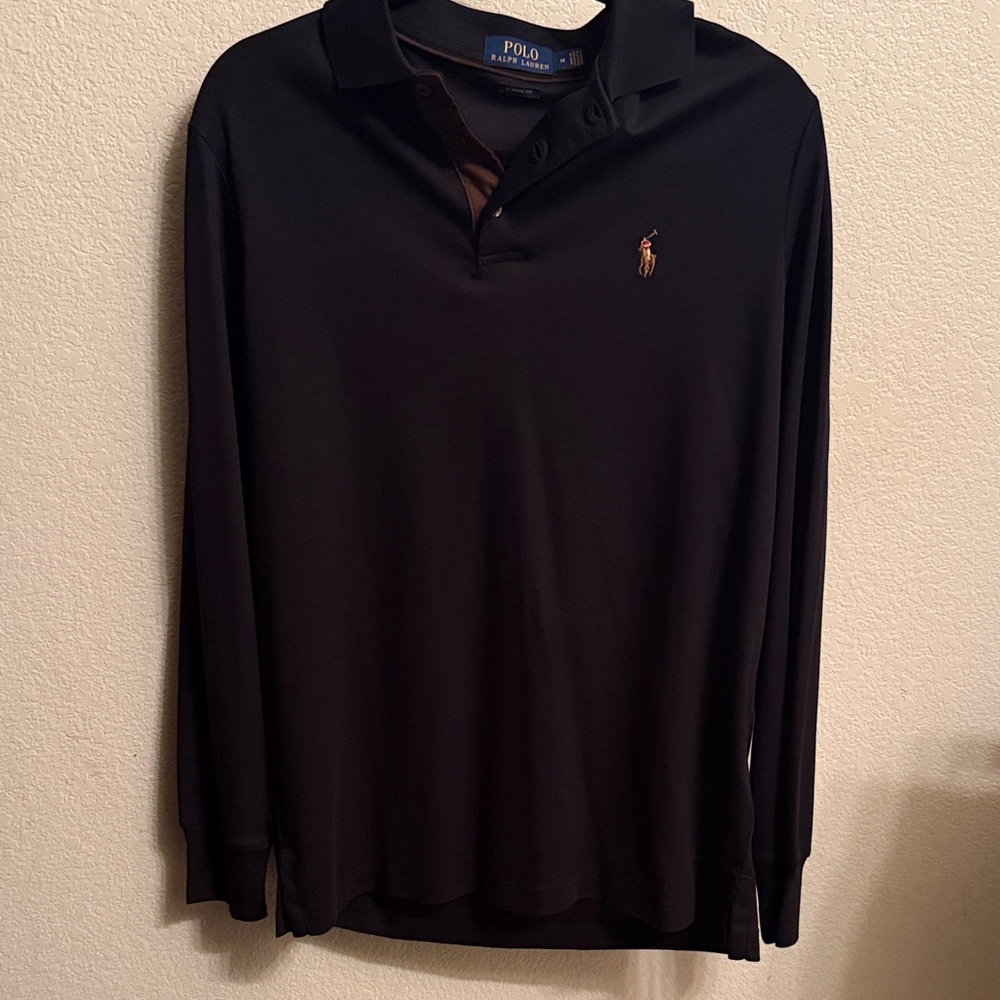 Polo by Ralph Lauren Black Long-Sleeve Polo with Embroidered Pony